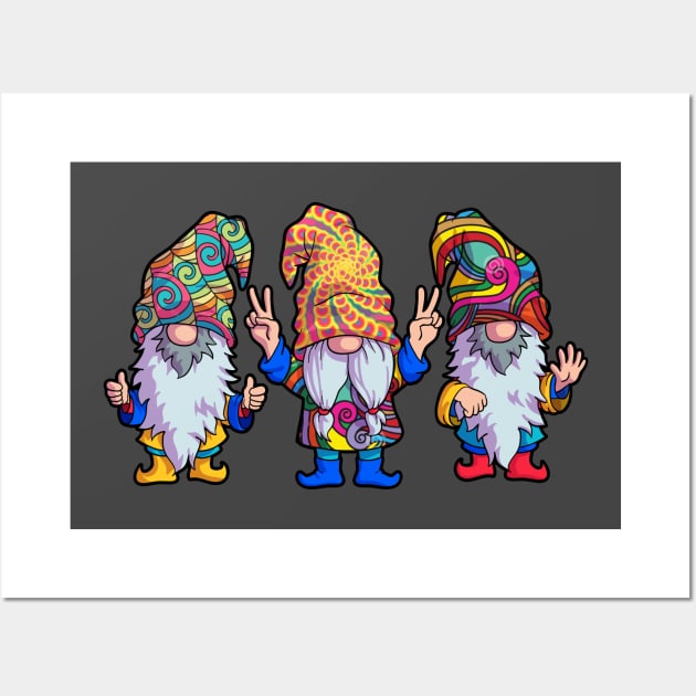 Hippie Gnomes Retro Gnome Tie Dye Hippies Boho Peace Wall Art by Blink_Imprints10